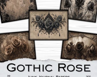 Gothic Rose Junk Journal Papers, Dark Floral Patterned Roses, Ideal for Scrapbooking and Ephemera