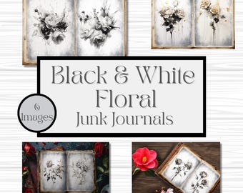 Black & White Floral Junk Journal Pages: Vintage Ephemera (PDF Download)