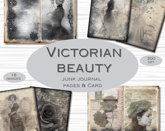 Victorian Beauty Junk Journal Pages and Cards, Elegant Vintage Female Ephemera, Printable Junk Journal Kit, Digital Download Scrapbooking