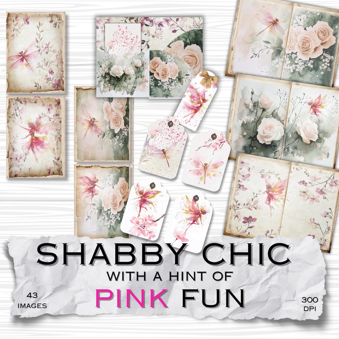 Shabby Chic Pink Junk Journal Bundle, Floral Shabby Chic Papers With ...