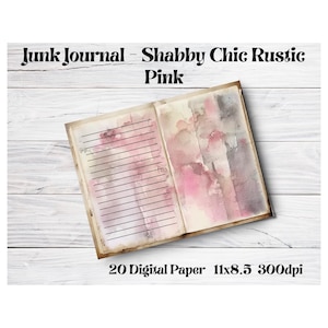 Shabby Chic Rustikal Rosa Junk Journal Seiten liniert, Handwerk Liebhaber Scrapbooking, Printable Journal Ephemera, Papiermodelle, Kunst Journal