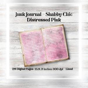 Shabby Chic Distressed Pink Junk Journal Seiten liniert, Scrapbooking, Printable Journal Ephemera, Papiermodelle, Kunst Journal
