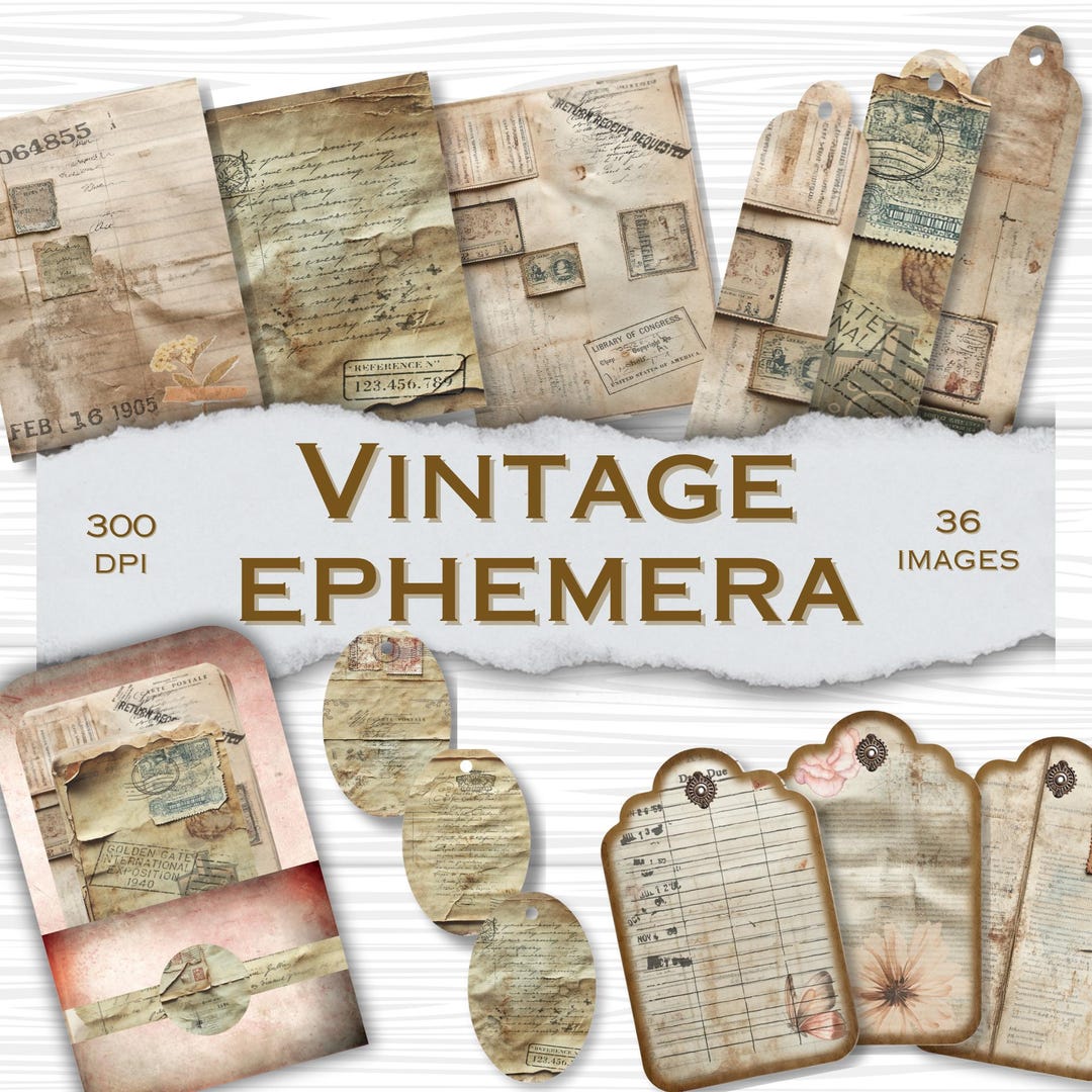 Vintage Ephemera Bundle, Antique Papers and Collage Sheets, Printable ...