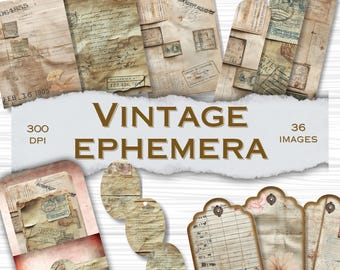 Vintage Ephemera Bundle, antike Papiere und Collage Sheets, druckbares Junk Journal Ephemera, digitaler Download
