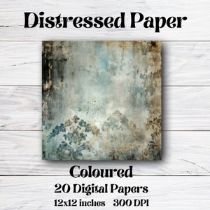 20 Coloured Distressed Digital Paper, Junk Journal, Paper Crafts, Printable Scrapbooking, Craft Lovers, Crafting