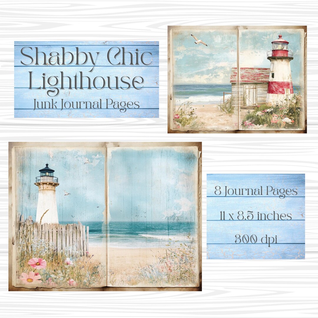 Shabby Chic Lighthouse Junk Journal Pages: Coastal Ephemera (digital ...