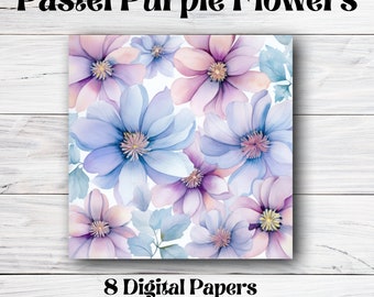 8 Pastel Purple Flower Papers: Scrapbook & Collage (Digital Download)