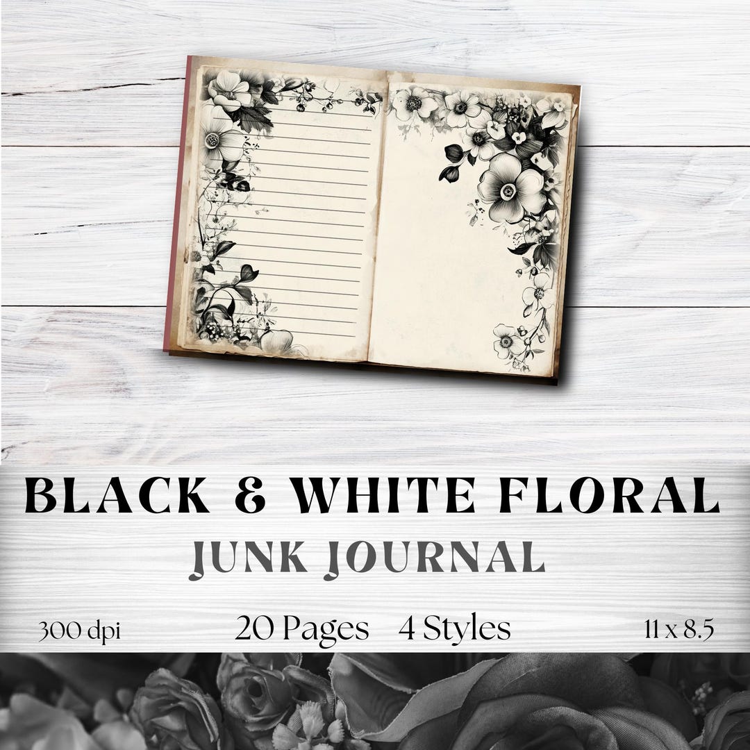 Black and White Floral Junk Journal Pages Craft Lovers Scrapbooking ...