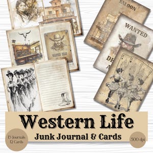 Western Life Junk Journal Mini Bundle, Cowboy Ephemera, Rustic Digital Paper, Vintage Western Collage Kit, Printable Junk Journal Pages