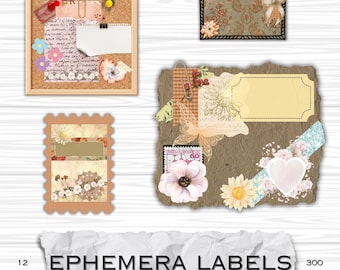 Etiquetas efímeras en blanco, etiquetas imprimibles para diarios basura, etiquetas para scrapbooking, etiquetas, hojas efímeras para collage y manualidades, descarga digital