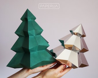 Albero di Natale in pino, origami 3D Papercraft natalizio fai-da-te, modello digitale, PDF Papercraft 3D, scultura di carta 3D, modello di conifera di abete rosso