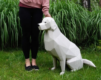 Papercraft Hund Golden Retriever Papiermodell DIY 3D Low Poly Hund Papier Handwerk Labrador Papier Skulptur Modell Geschenk für Hundeliebhaber