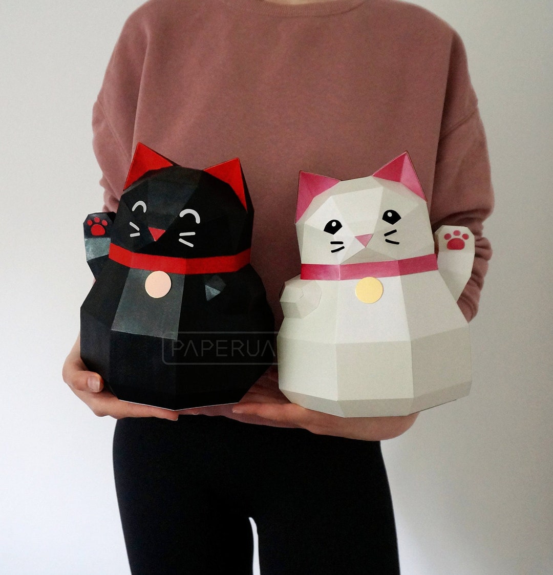 Papercraft Maneki Neko DIY 3D Low Poly Cat Paper Craft 3D Cute Kitty