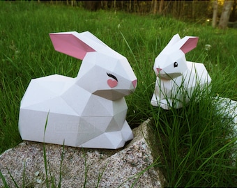 Paperсraft Bunny Digital Template PDF Low poly Rabbit Paper Craft Bunny 3D Origami Trophy Sculpture Rabbit Model Baby Shower Gift