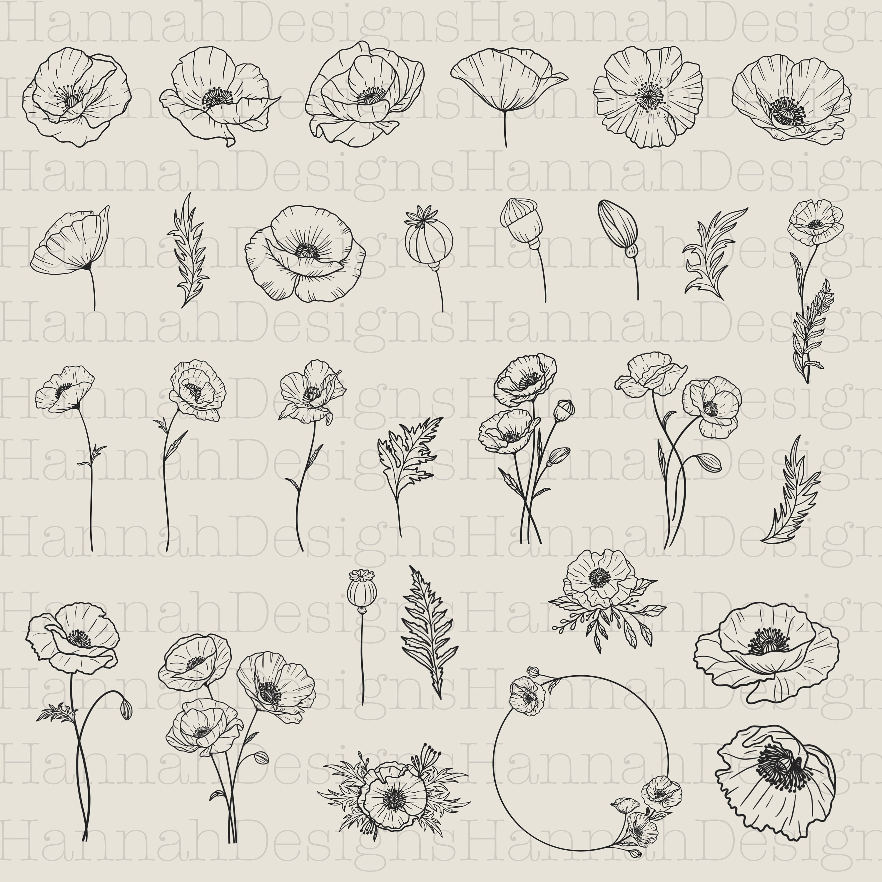 Poppy Svg Bundle Flower Svg Floral Svg Botanical Svg - Etsy