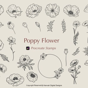 Poppy Flower Procreate Stamps: Botanical Brush Set (Digital Download)