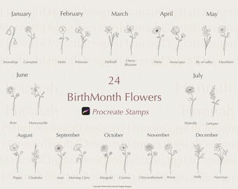 Birth Month Flower Stamps: Procreate Botanical Brushes (Digital Stamps)