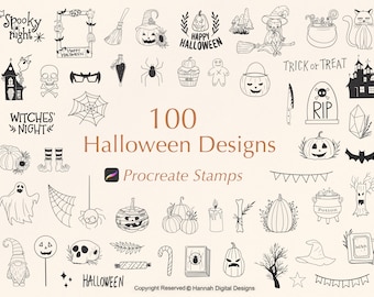 100 Selos Procreate de Halloween: Bruxaria, Desenhos Celestiais