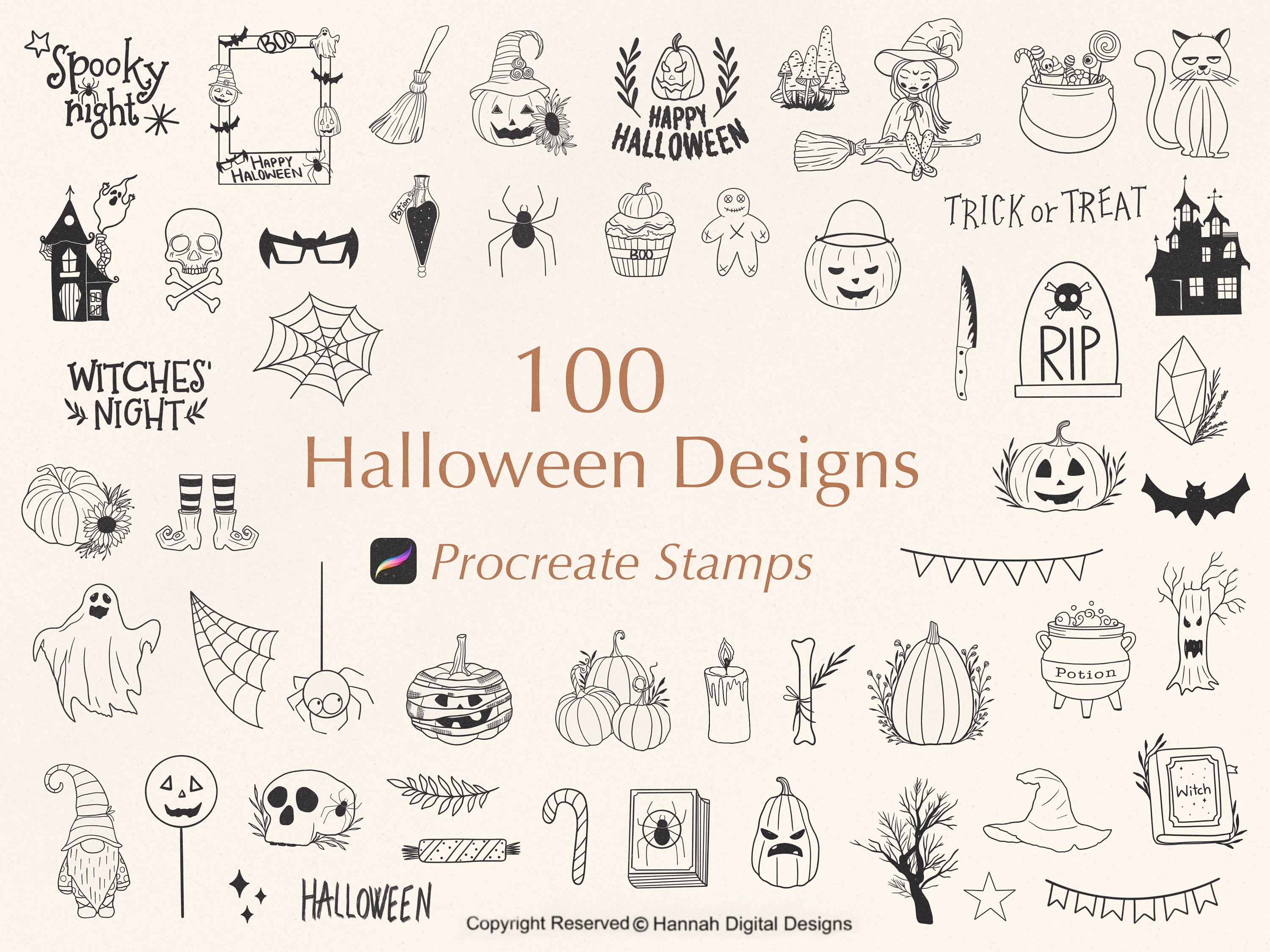 Procreate Halloween Stamps Halloween Stamps Procreate Etsy
