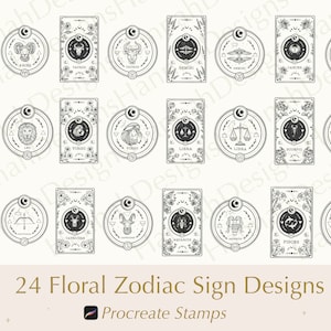 Procreate Zodiac Stamps | Zodiac Procreate | Zodiac Stamps | Procreate Stamps | Procreate Brushes | Celestial Procreate | Zodiac Stamp set