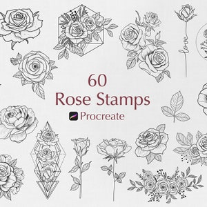 60 Rose Procreate Stamps | Rose Tattoo | Procreate Stamps | Procreate Floral Stamps | Procreate Rose Tattoo | Roses