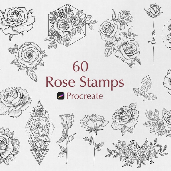 60 tampons de procréation rose | Tatouage rose | Procréer des timbres | Procréer des timbres floraux | Procréer Rose Tatouage | Des roses