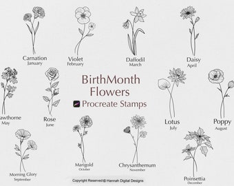 BirthMonth Flower Stamps | Procreate Flower Stamps | Procreate Birth month Flower | Procreate Brushes | Floral Stamps | Commercial use stamp