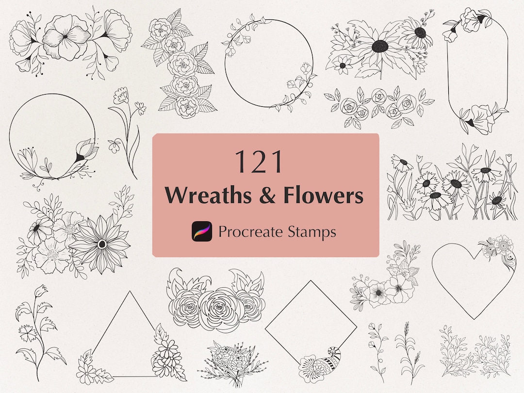 121 Procreate Floral Wreaths and Flower Stamps | Procreate Wreath ...