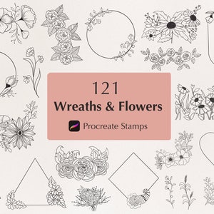 121 Procreate Floral Wreaths and Flower Stamps | Procreate Wreath Stamps | Procreate Flowers Brush | Procreate Brushes | Procreate Stamps