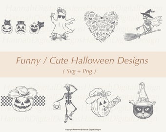 Pacote de arquivos SVG para o Halloween | Desenhos de bruxa, fantasma e abóbora (SVG, PNG)