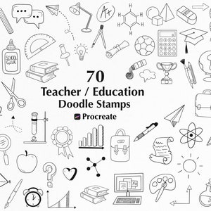 70 Teacher Doodle Stamps: School Procreate Brushset (Commercial Use)