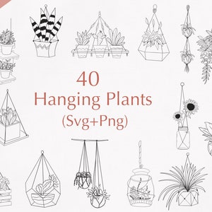 40 Plantas en Macetas Paquete Svg / Plantas Colgantes Paquete SVG / Archivos SVG para cricut / Svg botánico / Uso comercial svg / Silueta