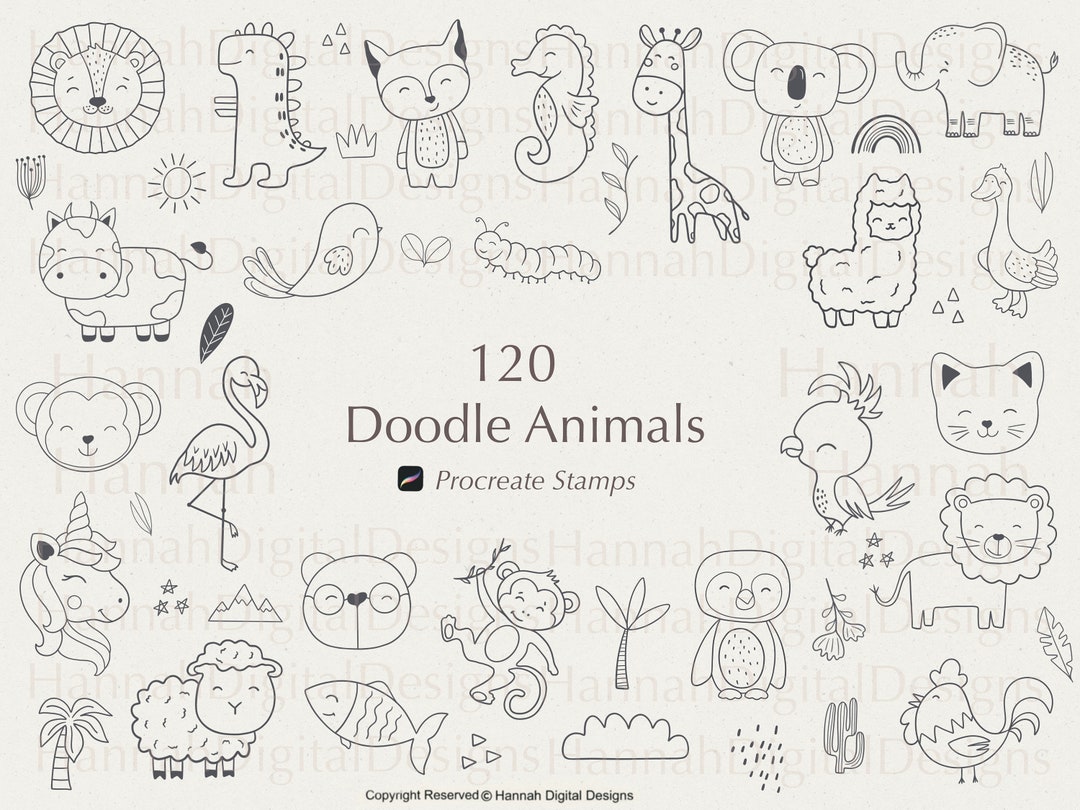 120 Procreate Doodle Animal Stamps , Procreate Animal Stamps ...