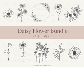 Daisy Flower SVG Bundle: Floral Clipart, Wreath & Bouquet (PNG, SVG)
