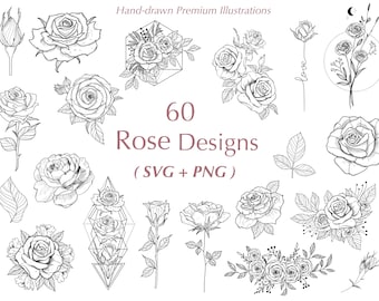 60 Rose Svg Designs | Rose Svg | Rose Bundle | Floral Svg Bundle | Geometric Rose Svg | Rose Tattoo Svg | Floral Geometric Svg | Cricut svg