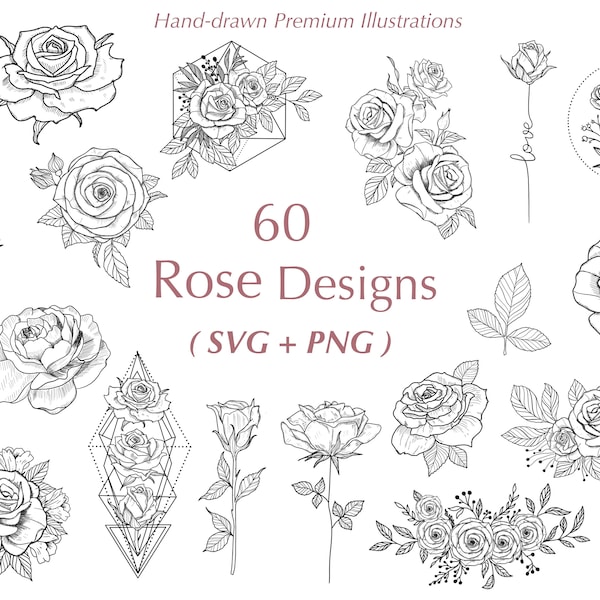 60 Rose Svg Designs | Rose Svg | Rose Bundle | Floral Svg Bundle | Geometric Rose Svg | Rose Tattoo Svg | Floral Geometric Svg | Cricut svg