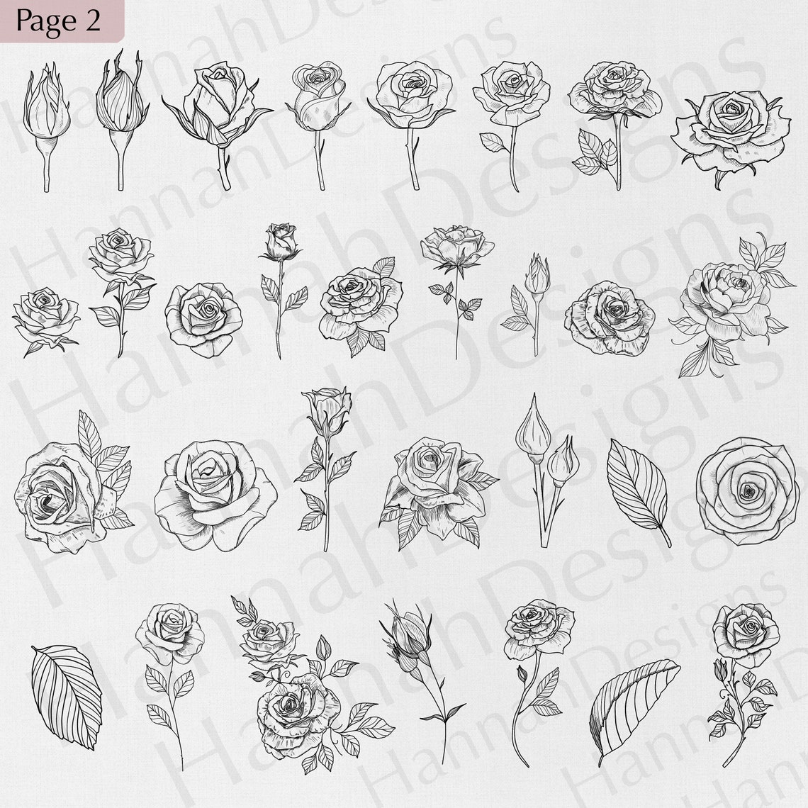 60 Rose Procreate Stamps: Tattoo & Floral Designs (brushset) - Etsy