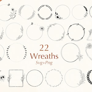 Floral Wreath SVG Bundle: Laurel, Wedding, Circle Frames (SVG/PNG)