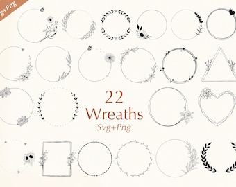Floral Wreath SVG Bundle: Laurel, Wedding, Circle Frames (SVG/PNG)