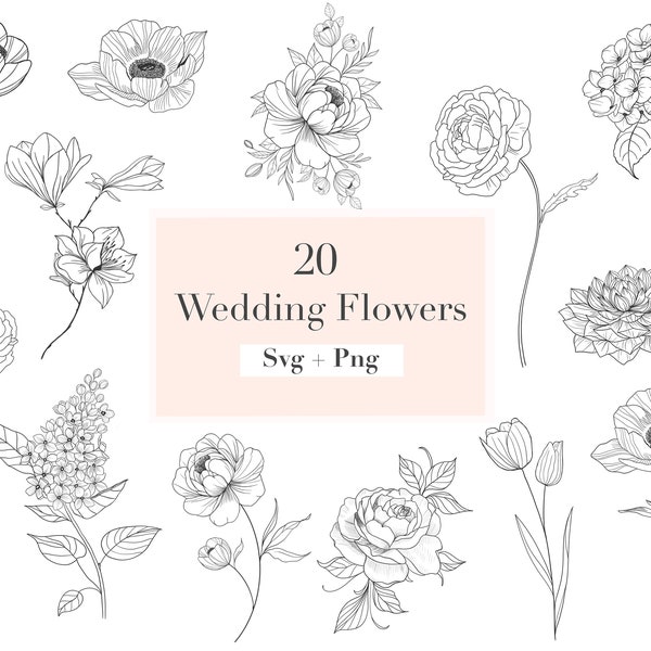 Wedding Floral SVG Bundle: Hand-Drawn Flower Designs (SVG & PNG)
