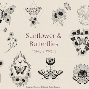 Svg tournesol et papillons | Svg tournesol | Svg papillon | Fleur svg | Tournesol png | svg papillon floral | Fichiers svg cricut