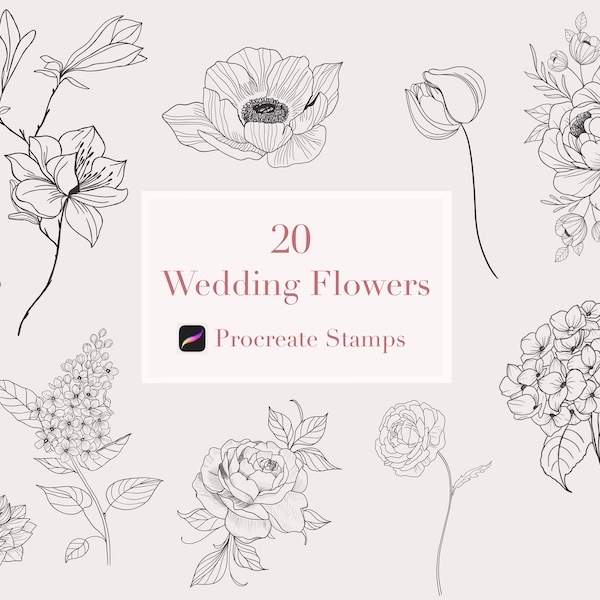 Wedding Flower Stamps | Procreate Flowers | Procreate Peony| Procreate Floral Stamps| Procreate Wedding Stamps | Procreate Rose