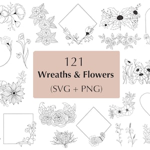 Lot couronnes de fleurs SVG : motifs de fleurs dessinés à la main (SVG et PNG)