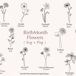 BirthMonth Flower SVG / Flower Svg / Birth Flowers Svg / Floral Svg Bundle / Rose Svg / Poppy Svg / Marigold Svg / Lotus Svg / Daisy Svg