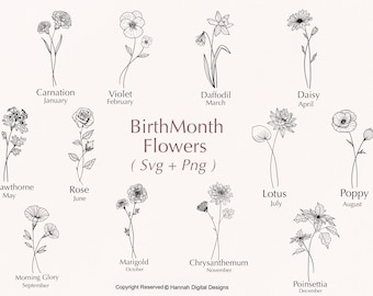 Paquete SVG de flores del mes de nacimiento: diseños florales (SVG y PNG)