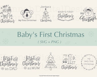Pacote SVG para o primeiro Natal do bebê: enfeites e designs de camisetas (SVG, PNG)