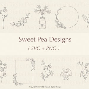 Sweetpea Blumen-Svg-Bundle, Blumen-Svg-Bundle, Blumen-Svg, Kranz-Svg, Rand-Svg, Hochzeit-Svg, Wildblumen-Svg, botanisches-Svg, SVG-Dateien