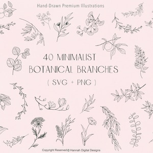 40 Botanische Takken Svg Bundel | Bloem svg | Bloemen svg | Minimalistische bloem Boeketten | Minimalistische Svg | Boho svg | Commercieel gebruik svg