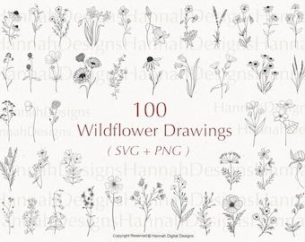 100 Wildflower Svg-bundel | Bloem-svg | Bloemen SVG-bundel | wilde bloemen-svg | Bloemen-svg | Botanische SVG | Bloemclipart | SVG-bestanden cricut