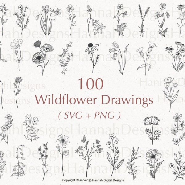 100 fleurs sauvages SVG | Fleur svg | Ensemble svg floral | svg de fleurs sauvages | Svg floral | Svg botanique | Clipart fleur | fichiers svg cricut